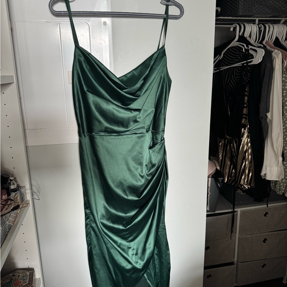 SHEIN Green Satin Midi Dress